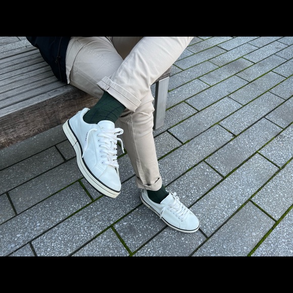 Prada 4E3314 BIANCO LEATHER LACE UP LOGO LOW TOP SNEAKERS - Picture 12 of 16